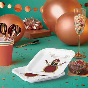 Assiettes En Carton Casque Chevalier Médiéval Crest Bouclier des épées