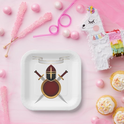 Assiettes En Carton Casque Chevalier Médiéval Crest Bouclier des épées (Fête)
