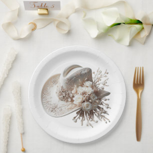 Assiettes En Carton Casquette blanc Cowgirl avec fleurs