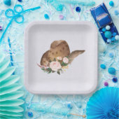 Assiettes En Carton Casquette Brown Cowgirl avec fleurs roses (Fête)