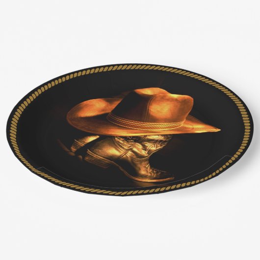 ASSIETTES EN CARTON CASQUETTE DE COWBOY & BOOTS (Angle)