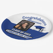 Assiettes En Carton Casquette & Diplôme, Royal Blue & White Graduation (Angle)