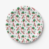 Assiettes En Carton Casquette Elf de Noël Snowflakes Motif vert rouge (Devant)