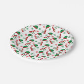 Assiettes En Carton Casquette Elf de Noël Snowflakes Motif vert rouge (Angle)