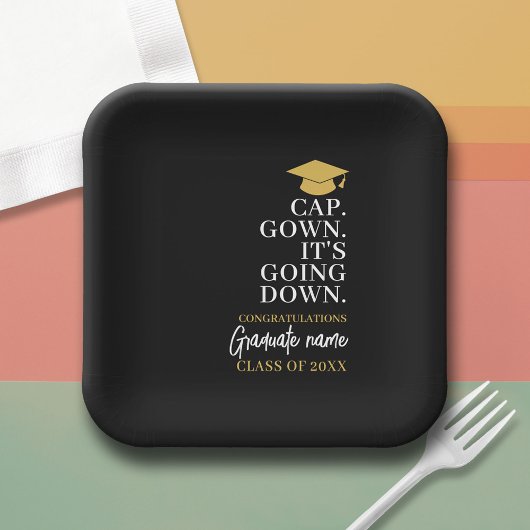 Assiettes En Carton Casquette Gown It's Going Down - Nom Graduation mo