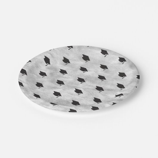 Assiettes En Carton Casquette noir de graduation sur l'argent élégant (Angle)