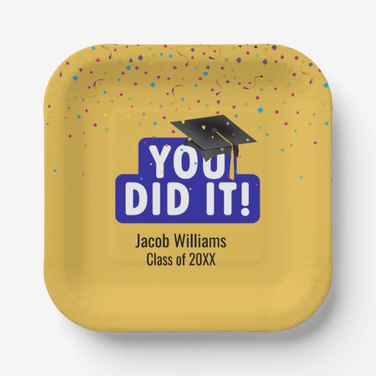 Assiettes En Carton Casquette noire avec Confetti (Recto)