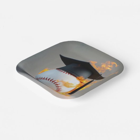 Assiettes En Carton Casquette noire de graduation sur un baseball flam (Angulaire)