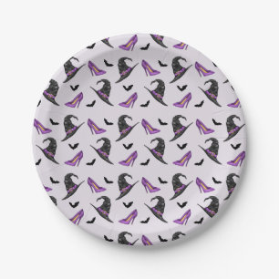 Assiettes En Carton Casquette Sorcière Et Talons Avec Chauves-Feu Moti