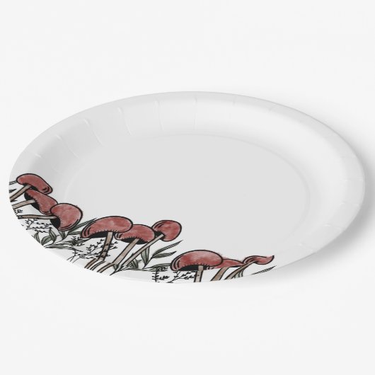 Assiettes En Carton Casquettes de champignons rouges (Angle)