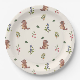 Assiettes En Carton Castor adorable et baies de forêt Jeter l'oreiller