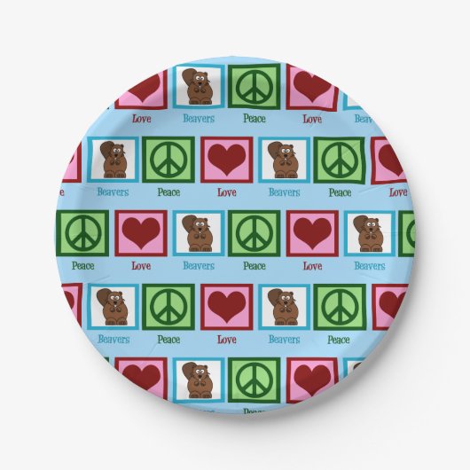 Assiettes En Carton Castors Peace Love (Devant)