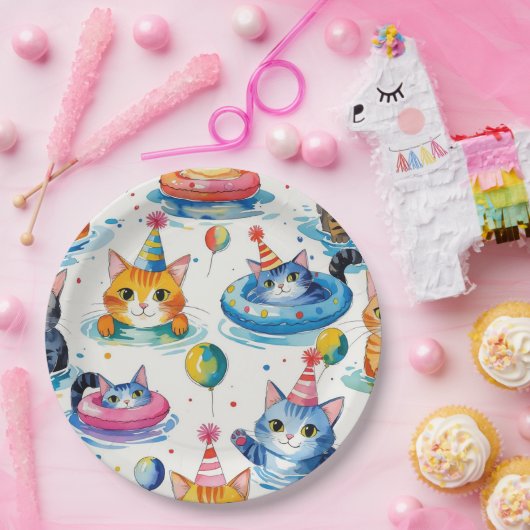 Assiettes En Carton Cat Birthday Pool Party for  Cat Lovers  (Fête)