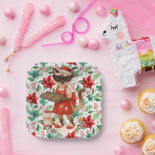 Assiettes En Carton Cat Christmas themed for Siamese Cat Lovers (Fête)