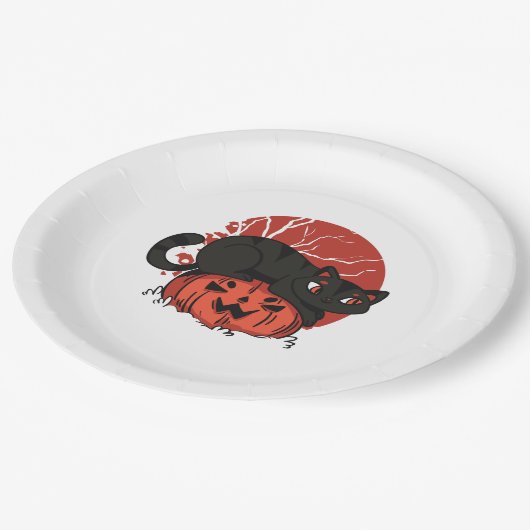 Assiettes En Carton Cat Halloween (Angle)