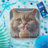 Assiettes En Carton Cat Licking A Birday Cupcake (Fête)