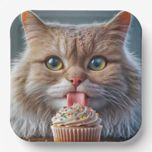 Assiettes En Carton Cat Licking A Birday Cupcake