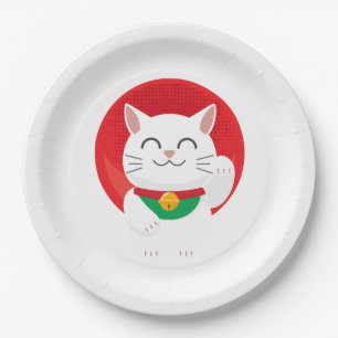 Assiettes En Carton Cat Maneki Neko Japon Chat amusant Idée de cadeau