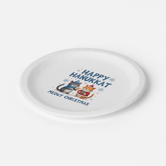 Assiettes En Carton Cat Merry Christmas Happy Hanukkah Jewish Christia (Angle)