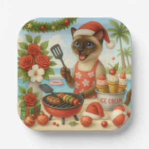 Assiettes En Carton Cat Noël Été Juillet Pool Party