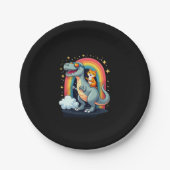 Assiettes En Carton Cat Riding Dinosaur T-Rex Kitten Rainbow Dino Funn (Devant)