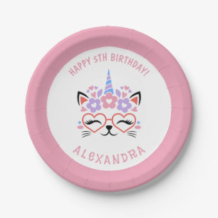 Assiettes En Carton Cat Unicorne Nom rose pourpre bleu fête d'annivers