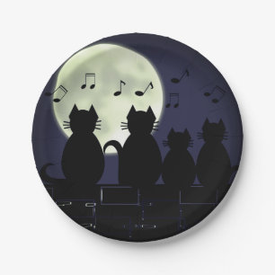Assiettes En Carton caterwauling, Chats au clair de lune.