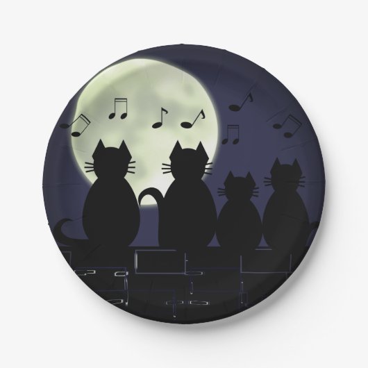 Assiettes En Carton caterwauling, Chats au clair de lune. (Devant)
