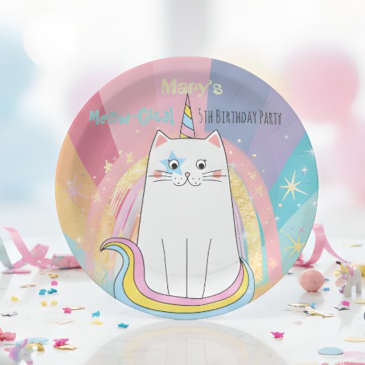Assiettes En Carton Caticorn Cat Meow-Gical Birthday Kid