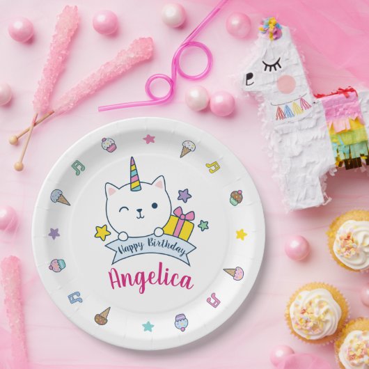 Assiettes En Carton Caticorn Yummies | Plaque de papier | Blanc (Fête)