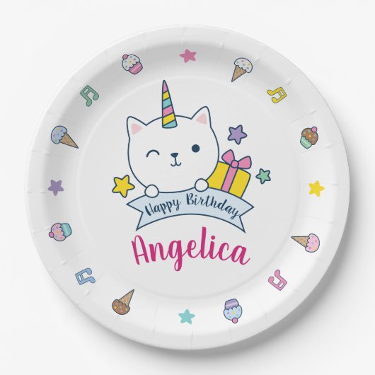 Assiettes En Carton Caticorn Yummies | Plaque de papier | Blanc (Devant)