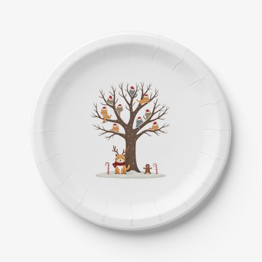 Assiettes En Carton Cats In Snow Tree Winter Christmas Santa Hat X-mas (Devant)