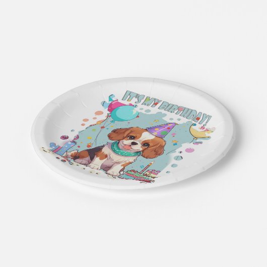 Assiettes En Carton Cavalier King Charles Pastel C'est mon anniversair (Angle)