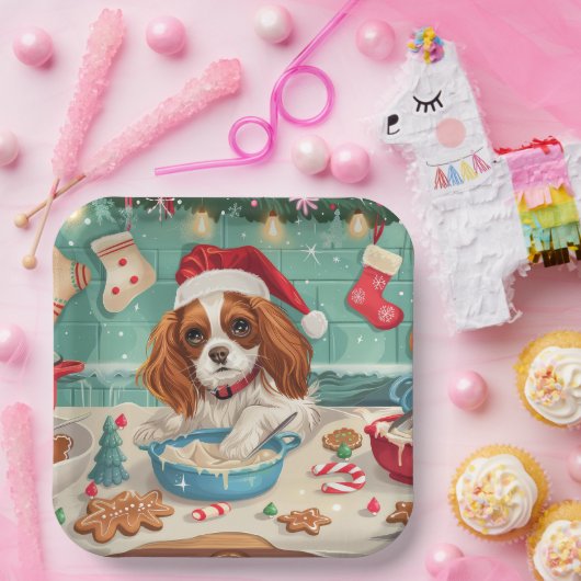 Assiettes En Carton Cavalier King Charles Spaniel Baking Noël (Fête)
