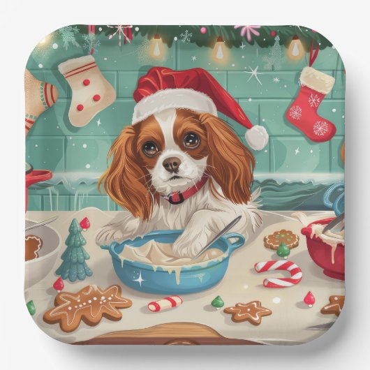 Assiettes En Carton Cavalier King Charles Spaniel Baking Noël (Recto)