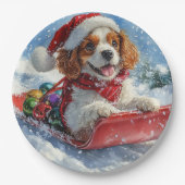 Assiettes En Carton Cavalier King Charles Spaniel Chien Sledge Noël (Devant)
