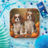 Assiettes En Carton Cavalier King Charles Spaniel Chiot Citrouille d'a (Fête)
