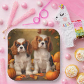 Assiettes En Carton Cavalier King Charles Spaniel Chiot Citrouille d'a (Fête)