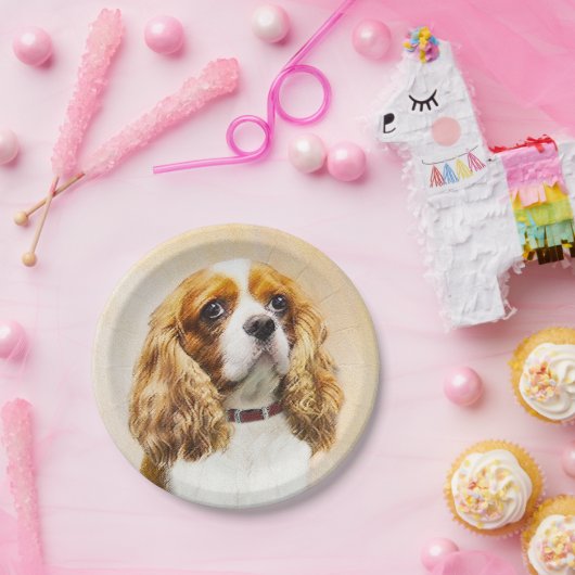 Assiettes En Carton Cavalier King Charles Spaniel Peinture originale (Fête)