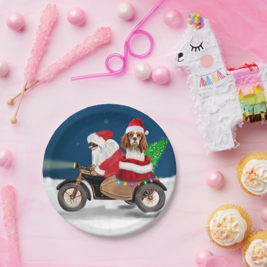 Assiettes En Carton Cavalier King Chien Noël Père Noël (Fête)