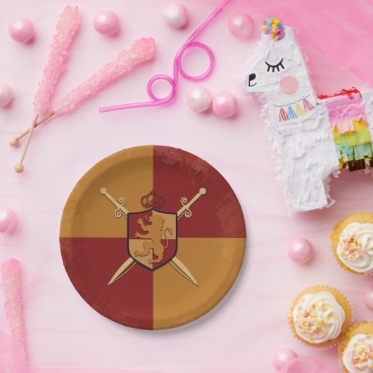 Assiettes En Carton Cavalier Royal Griffon Bouclier Fête Bordeaux et O (Fête)