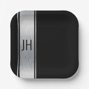 Assiettes En Carton Ce papier noir & argent personnalisé de la fête de