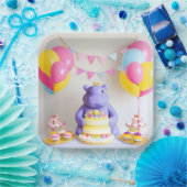 Assiettes En Carton Célébration colorée avec Hippo adorable (Fête)