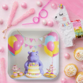 Assiettes En Carton Célébration colorée avec Hippo adorable (Fête)