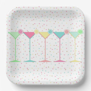 Assiettes En Carton Célébration de fête Confetti Cocktail Martini Citr