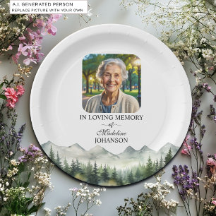 Assiettes En Carton Célébration de la vie funéraire Montagnes et Arbre