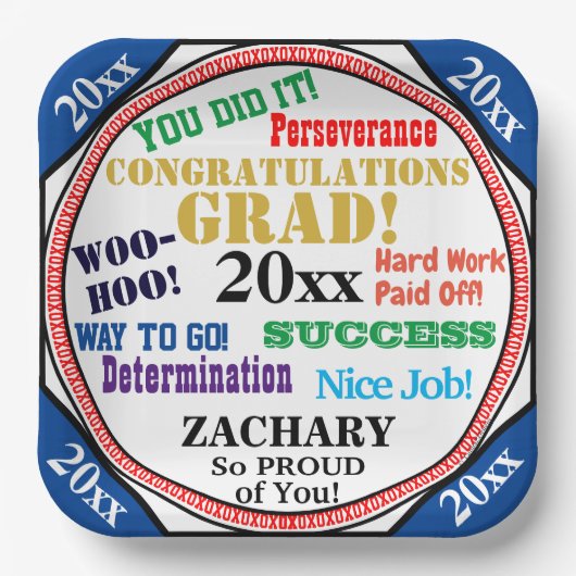 Assiettes En Carton Célébration des diplômes Personnaliser les couleur (Recto)