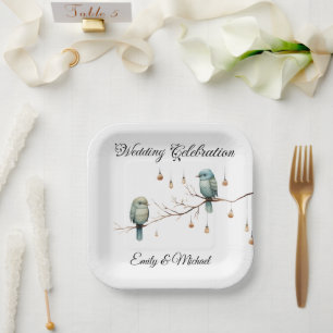 Assiettes En Carton Célébration des Inséparables rustiques du bois