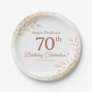 Assiettes En Carton Célébration élégante de 70 ans d'anniversaire Rose