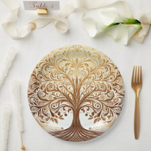 Assiettes En Carton Célébration élégante de l'arbre de vie en or